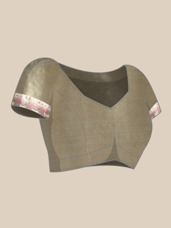 Gray Kanjeevaram Silk Digital Print Geomatric Saree with Unstitched Blouse - Hiral Fashion | Swadesiicart