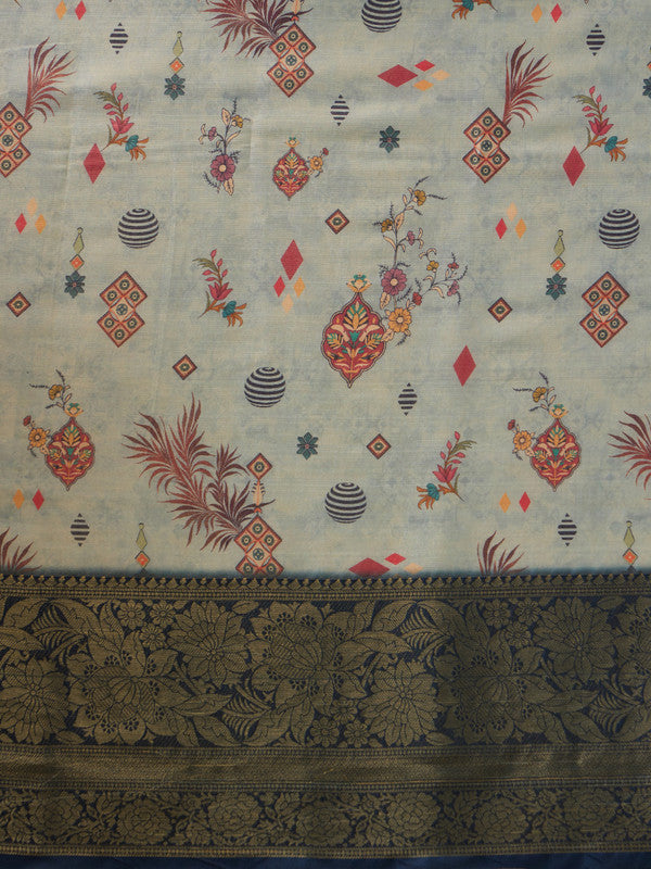Gray Tissue Silk Digital Print Floral Saree with Unstitched Blouse - Hiral Fashion | Swadesiicart