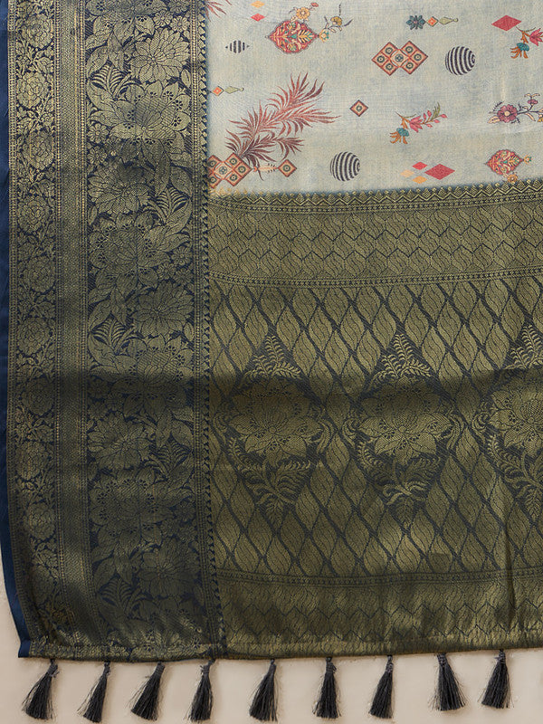 Gray Tissue Silk Digital Print Floral Saree with Unstitched Blouse - Hiral Fashion | Swadesiicart