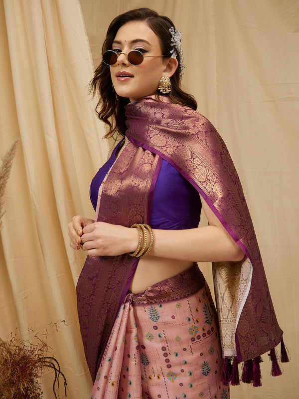 Purple Tissue Silk Digital Print Floral Saree with Unstitched Blouse - Hiral Fashion | Swadesiicart
