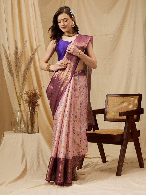 Purple Tissue Silk Digital Print Floral Saree with Unstitched Blouse - Hiral Fashion | Swadesiicart