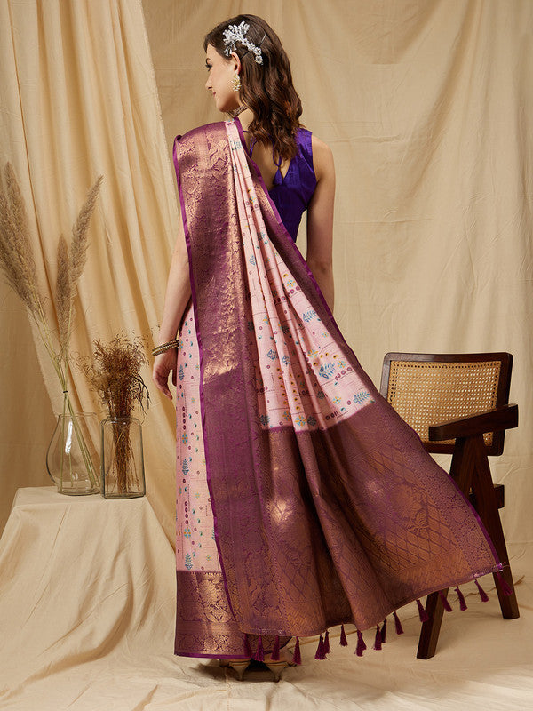 Purple Tissue Silk Digital Print Floral Saree with Unstitched Blouse - Hiral Fashion | Swadesiicart