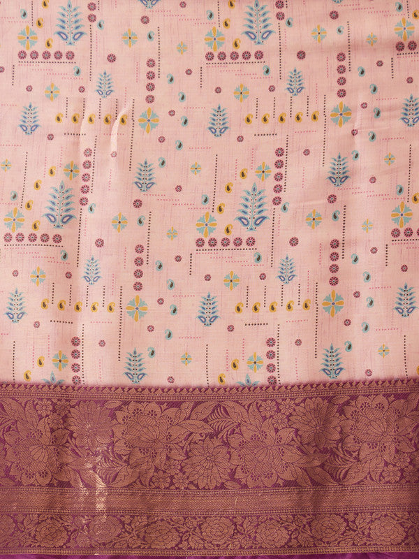 Purple Tissue Silk Digital Print Floral Saree with Unstitched Blouse - Hiral Fashion | Swadesiicart