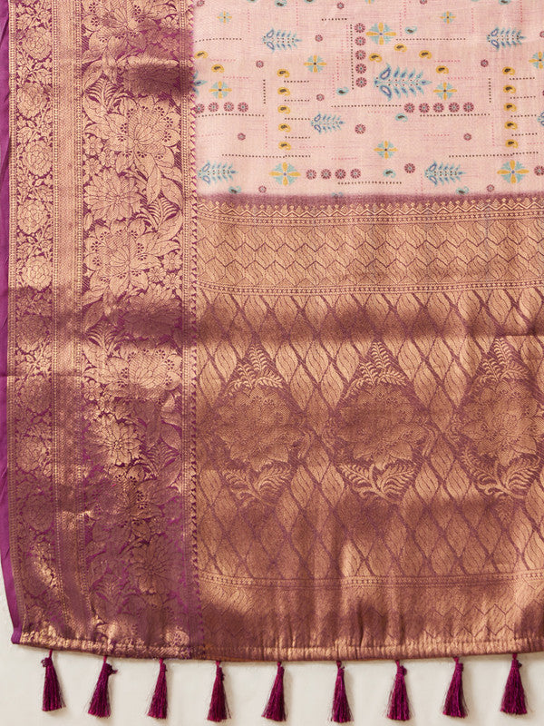 Purple Tissue Silk Digital Print Floral Saree with Unstitched Blouse - Hiral Fashion | Swadesiicart