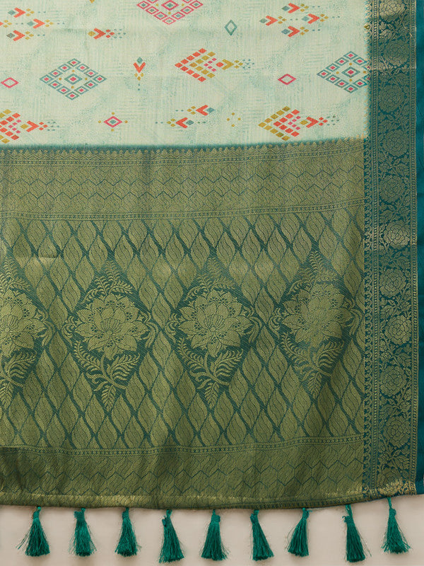 Turquoise Tissue Silk Digital Print Geomatric Saree with Unstitched Blouse - Hiral Fashion | Swadesiicart