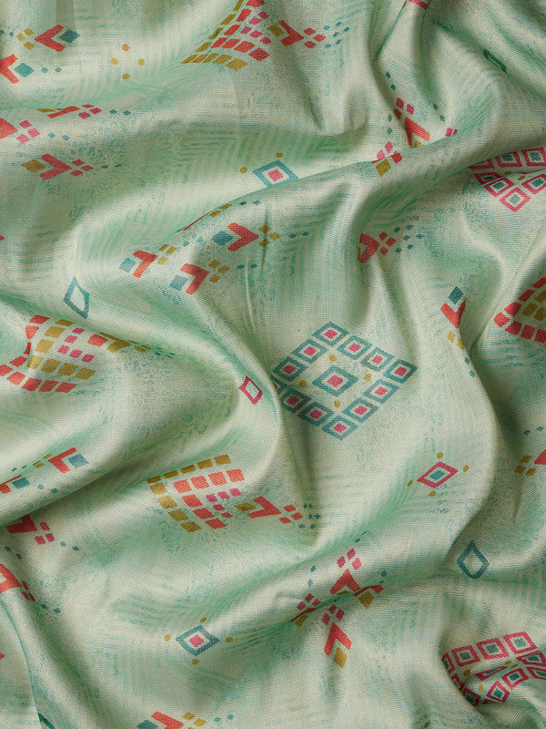 Turquoise Tissue Silk Digital Print Geomatric Saree with Unstitched Blouse - Hiral Fashion | Swadesiicart