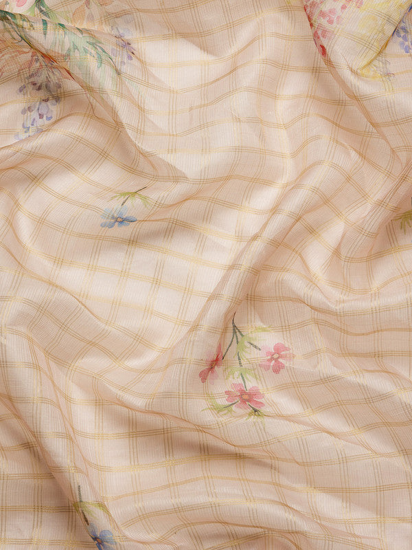 Beige Munga Silk Digital Print Floral Saree with Unstitched Blouse - Hiral Fashion | Swadesiicart