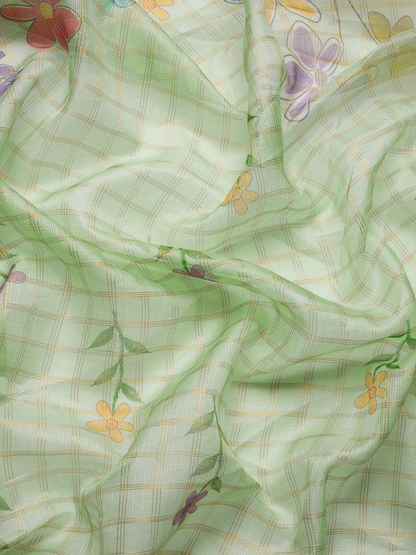 Green Munga Silk Digital Print Floral Saree with Unstitched Blouse - Hiral Fashion | Swadesiicart
