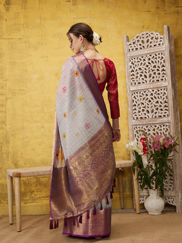 Lavender Munga Silk Digital Print Floral Saree with Unstitched Blouse - Hiral Fashion | Swadesiicart