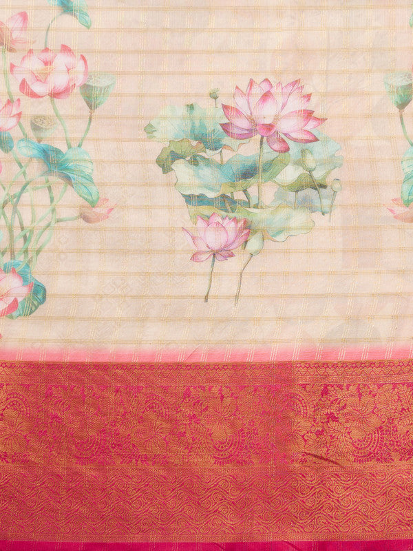 Peach Munga Silk Digital Print Floral Saree with Unstitched Blouse - Hiral Fashion | Swadesiicart