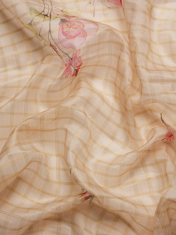 Peach Munga Silk Digital Print Floral Saree with Unstitched Blouse - Hiral Fashion | Swadesiicart