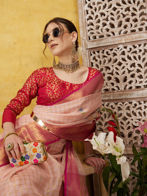 Pink Munga Silk Digital Print Floral Saree with Unstitched Blouse - Hiral Fashion | Swadesiicart