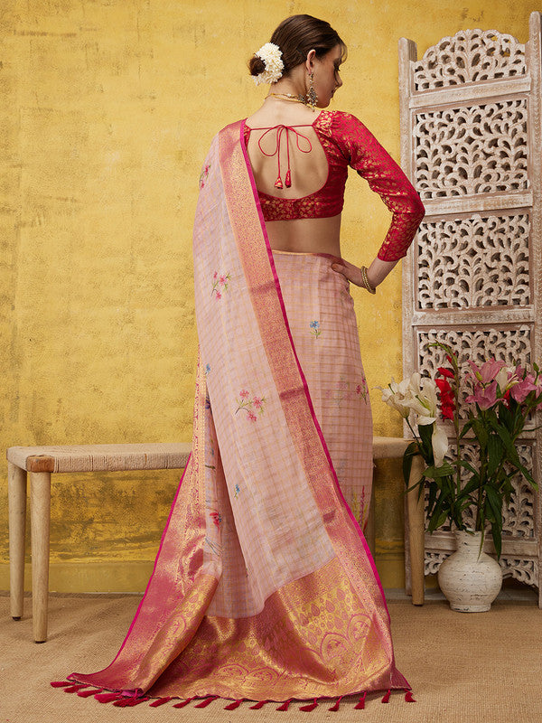Pink Munga Silk Digital Print Floral Saree with Unstitched Blouse - Hiral Fashion | Swadesiicart
