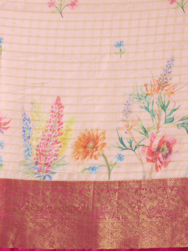 Pink Munga Silk Digital Print Floral Saree with Unstitched Blouse - Hiral Fashion | Swadesiicart