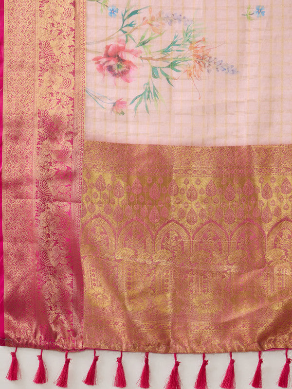 Pink Munga Silk Digital Print Floral Saree with Unstitched Blouse - Hiral Fashion | Swadesiicart