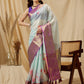 Sky Blue Munga Silk Digital Print Floral Saree with Unstitched Blouse - Hiral Fashion | Swadesiicart