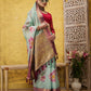 Turquoise Munga Silk Digital Print Floral Saree with Unstitched Blouse - Hiral Fashion | Swadesiicart