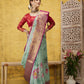 Turquoise Munga Silk Digital Print Floral Saree with Unstitched Blouse - Hiral Fashion | Swadesiicart