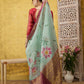 Turquoise Munga Silk Digital Print Floral Saree with Unstitched Blouse - Hiral Fashion | Swadesiicart