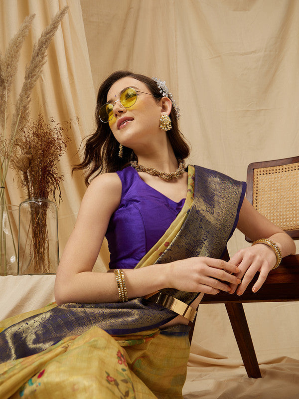 Yellow Munga Silk Digital Print Floral Saree with Unstitched Blouse - Hiral Fashion | Swadesiicart