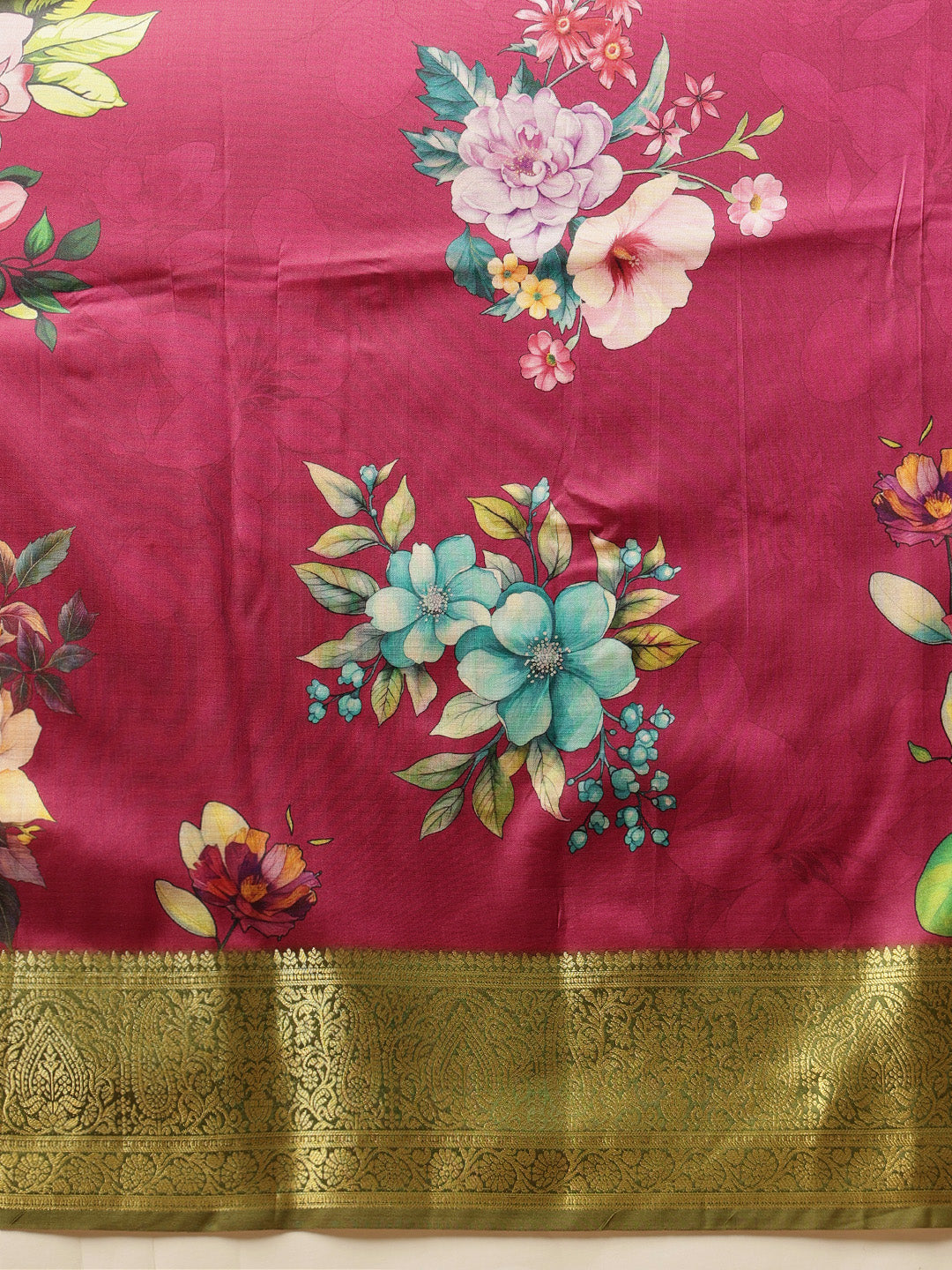 Hiral Fashion Pink Banarasi Silk Floral Digital Printed Saree | Swadesiicart