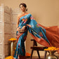 Hiral Fashion Teal Banarasi Silk Floral Digital Printed Saree | Swadesiicart