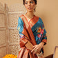 Hiral Fashion Teal Banarasi Silk Floral Digital Printed Saree | Swadesiicart
