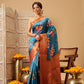 Hiral Fashion Teal Banarasi Silk Floral Digital Printed Saree | Swadesiicart