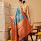 Hiral Fashion Teal Banarasi Silk Floral Digital Printed Saree | Swadesiicart