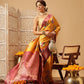 Hiral Fashion Mustard Banarasi Silk Floral Digital Printed Saree | Swadesiicart