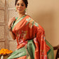 Hiral Fashion Orange Banarasi Silk Floral Digital Printed Saree | Swadesiicart