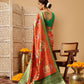 Hiral Fashion Orange Banarasi Silk Floral Digital Printed Saree | Swadesiicart
