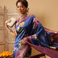 Hiral Fashion Navy Blue Banarasi Silk Floral Digital Printed Saree | Swadesiicart