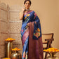 Hiral Fashion Navy Blue Banarasi Silk Floral Digital Printed Saree | Swadesiicart