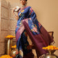 Hiral Fashion Navy Blue Banarasi Silk Floral Digital Printed Saree | Swadesiicart