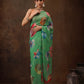 Green Chiffon Digital Print Floral Saree with Unstitched Blouse - Hiral Fashion | Swadesiicart