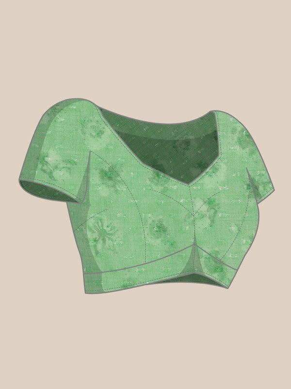 Green Chiffon Digital Print Floral Saree with Unstitched Blouse - Hiral Fashion | Swadesiicart