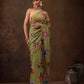 Olive Chiffon Digital Print Floral Saree with Unstitched Blouse - Hiral Fashion | Swadesiicart
