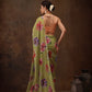 Olive Chiffon Digital Print Floral Saree with Unstitched Blouse - Hiral Fashion | Swadesiicart