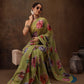 Olive Chiffon Digital Print Floral Saree with Unstitched Blouse - Hiral Fashion | Swadesiicart