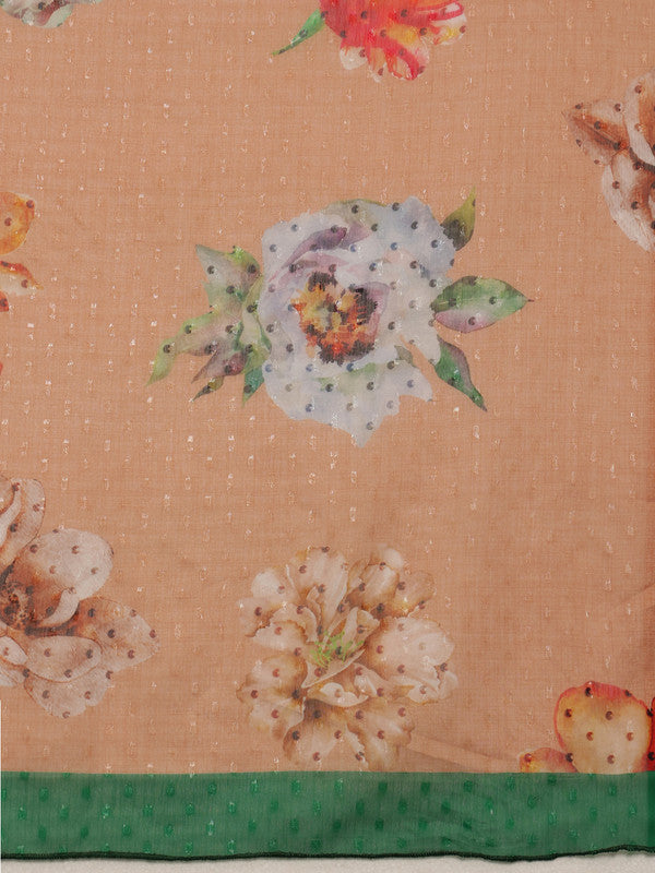 Peach Chiffon Digital Print Floral Saree with Unstitched Blouse - Hiral Fashion | Swadesiicart