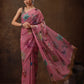 Pink Chiffon Digital Print Floral Saree with Unstitched Blouse - Hiral Fashion | Swadesiicart