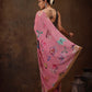 Pink Chiffon Digital Print Floral Saree with Unstitched Blouse - Hiral Fashion | Swadesiicart