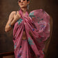 Pink Chiffon Digital Print Floral Saree with Unstitched Blouse - Hiral Fashion | Swadesiicart