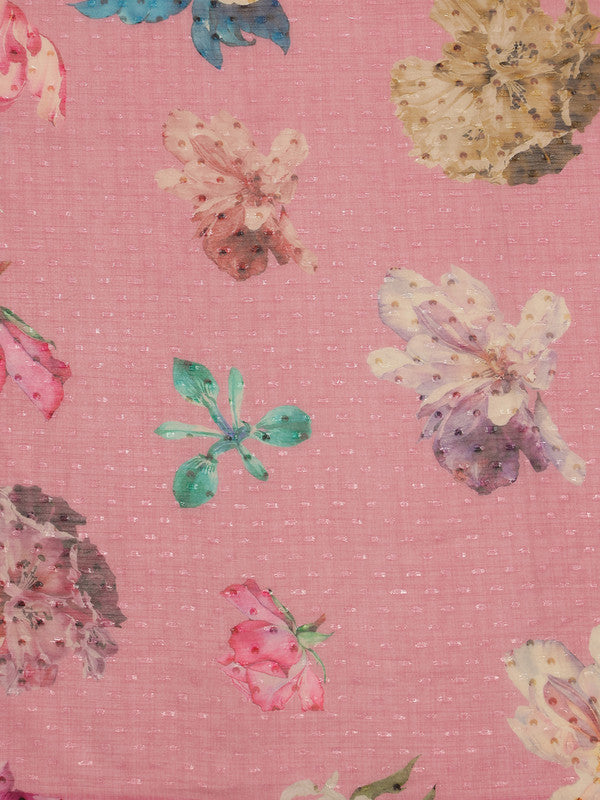 Pink Chiffon Digital Print Floral Saree with Unstitched Blouse - Hiral Fashion | Swadesiicart