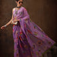 Purple Chiffon Digital Print Floral Saree with Unstitched Blouse - Hiral Fashion | Swadesiicart