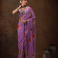 Purple Chiffon Digital Print Floral Saree with Unstitched Blouse - Hiral Fashion | Swadesiicart