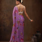 Purple Chiffon Digital Print Floral Saree with Unstitched Blouse - Hiral Fashion | Swadesiicart