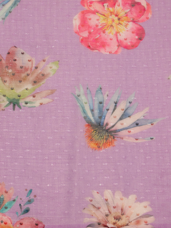 Purple Chiffon Digital Print Floral Saree with Unstitched Blouse - Hiral Fashion | Swadesiicart