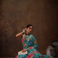 Turquoise Chiffon Digital Print Floral Saree with Unstitched Blouse - Hiral Fashion | Swadesiicart